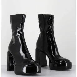 Boots A Plateforme Stretch Vernis Noir - E3527 Rain Nero