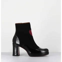 Boots A Talon En Cuir Noir & Coeur Rouge - Danlov Maserati Negro