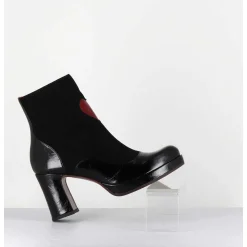 Boots A Talon En Cuir Noir & Coeur Rouge - Danlov Maserati Negro