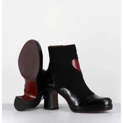 Boots A Talon En Cuir Noir & Coeur Rouge - Danlov Maserati Negro