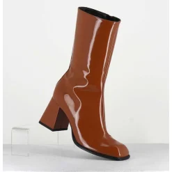 Boots A Talon 70S En Cuir Vernis Marron Orange - Ya2240 Cuoio