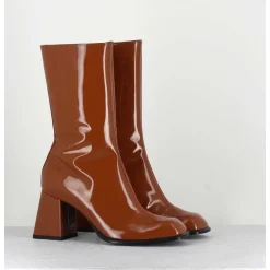Boots A Talon 70S En Cuir Vernis Marron Orange - Ya2240 Cuoio