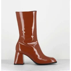 Boots A Talon 70S En Cuir Vernis Marron Orange - Ya2240 Cuoio