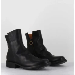 Boots Biker Plates En Cuir Noir - Elf-22 Black Boots