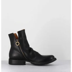 Boots Biker Plates En Cuir Noir - Elf-22 Black Boots