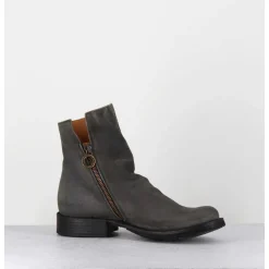 Boots Biker Plates En Daim Gris Taupe - Elf-22 Lavagna Boots