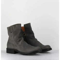 Boots Biker Plates En Daim Gris Taupe - Elf-22 Lavagna Boots