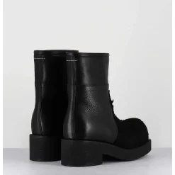 Boots Biker Texture En Cuir Noir - S66Wu0114 T8013