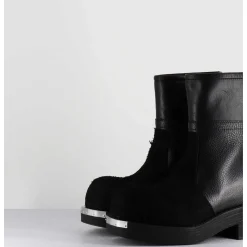 Boots Biker Texture En Cuir Noir - S66Wu0114 T8013