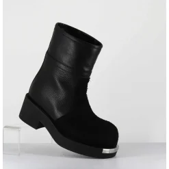 Boots Biker Texture En Cuir Noir - S66Wu0114 T8013