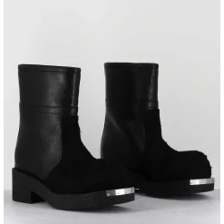 Boots Biker Texture En Cuir Noir - S66Wu0114 T8013