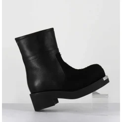 Boots Biker Texture En Cuir Noir - S66Wu0114 T8013