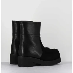 Boots Biker Texture En Cuir Noir - S66Wu0114 T8013