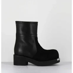 Boots Biker Texture En Cuir Noir - S66Wu0114 T8013