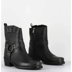 Boots Bikers Courtes En Cuir Noir Use - Ramat Asport Asfalto