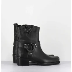Boots Bikers Courtes En Cuir Noir Use - Ramat Asport Asfalto