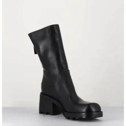 Boots Bikers En Cuir Noir A Bout Carre - E3015 Nero