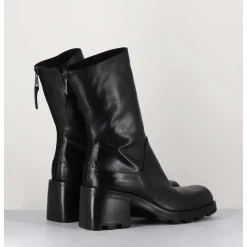 Boots Bikers En Cuir Noir A Bout Carre - E3015 Nero