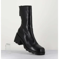 Boots Bikers En Cuir Noir A Bout Carre - E3015 Nero
