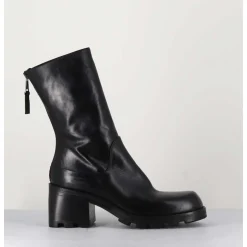 Boots Bikers En Cuir Noir A Bout Carre - E3015 Nero
