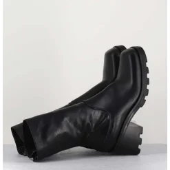 Boots Bikers En Cuir Noir A Bout Carre - E3015 Nero