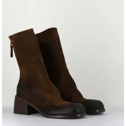 Boots Bikers En Daim Marron A Bout Carre - E3015 Nocciola