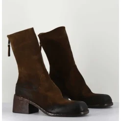 Boots Bikers En Daim Marron A Bout Carre - E3015 Nocciola