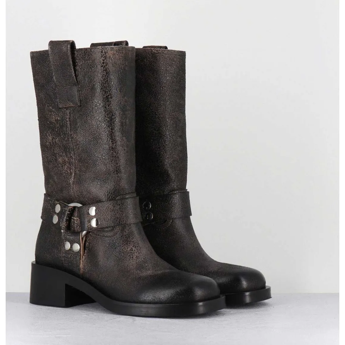 Boots Bikers Nubuck Vieilli Marron - A5607 Shanti Fango