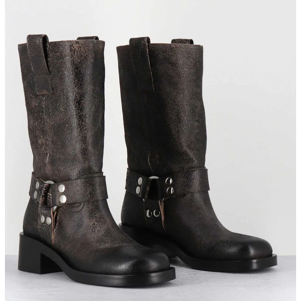 Boots Bikers Nubuck Vieilli Marron - A5607 Shanti Fango