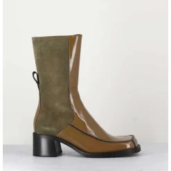 Boots Bi-Matiere Kaki Bout Carre 90S - Jill Khaki Boots