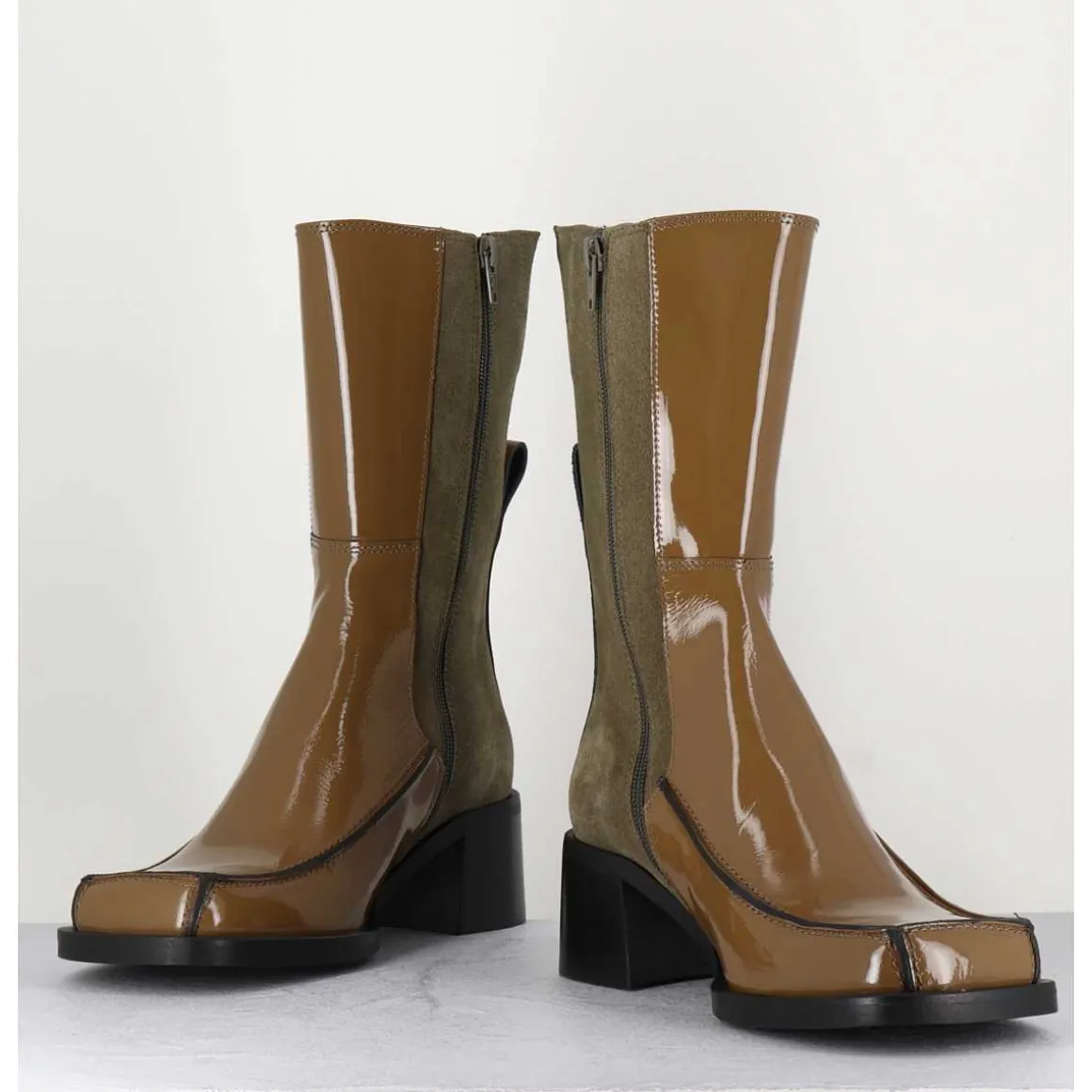 Boots Bi-Matiere Kaki Bout Carre 90S - Jill Khaki Boots