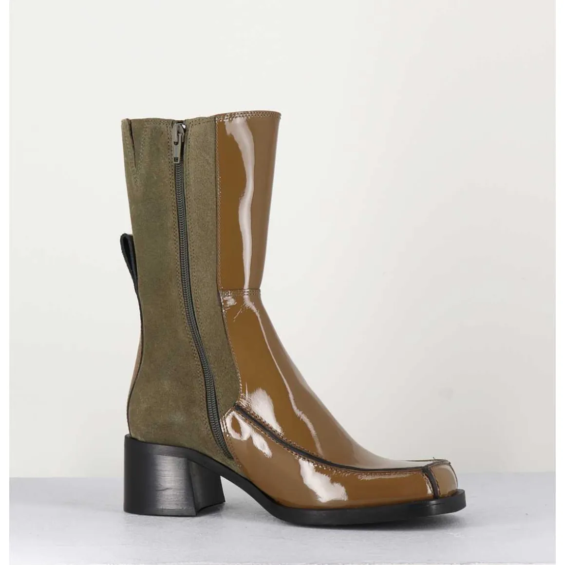 Boots Bi-Matiere Kaki Bout Carre 90S - Jill Khaki Boots