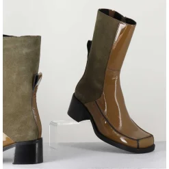 Boots Bi-Matiere Kaki Bout Carre 90S - Jill Khaki Boots
