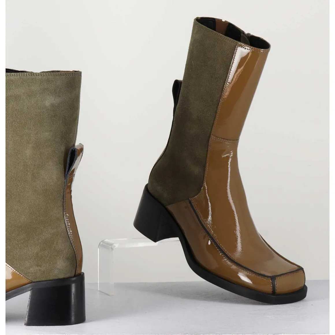 Boots Bi-Matiere Kaki Bout Carre 90S - Jill Khaki Boots