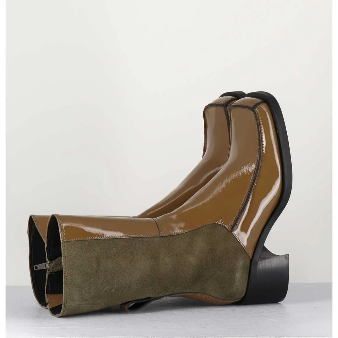 Boots Bi-Matiere Kaki Bout Carre 90S - Jill Khaki Boots