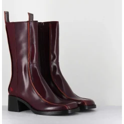 Boots Bout Carre Bordeaux & Surpiqures Orange - Mariela Burgundy Boots