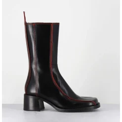 Boots Bout Carre Cuir Noir & Surpiqures Orange - Mariela Black Boots