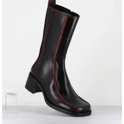 Boots Bout Carre Cuir Noir & Surpiqures Orange - Mariela Black Boots