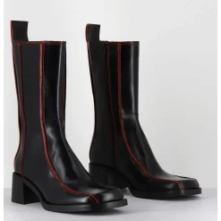 Boots Bout Carre Cuir Noir & Surpiqures Orange - Mariela Black Boots