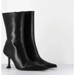 Boots Bout Poinntu En Cuir Noir & Talon Plexi - Marcela Black Boots