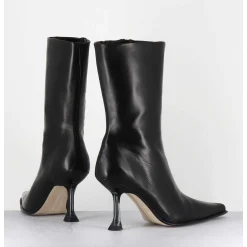 Boots Bout Poinntu En Cuir Noir & Talon Plexi - Marcela Black Boots