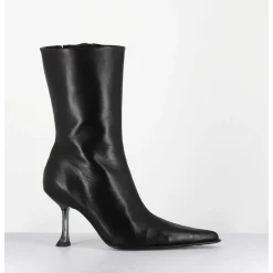 Boots Bout Poinntu En Cuir Noir & Talon Plexi - Marcela Black Boots