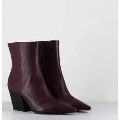Boots Bout Pointu En Cuir Prune Talon Biseaute - Swan Nappa Mogano