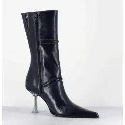 Boots Bout Pointu En Cuir Bleu & Talon Plexi - Sander Navy Boots