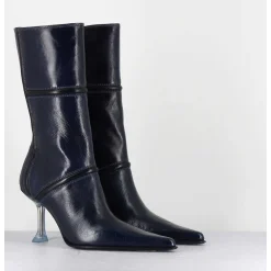 Boots Bout Pointu En Cuir Bleu & Talon Plexi - Sander Navy Boots