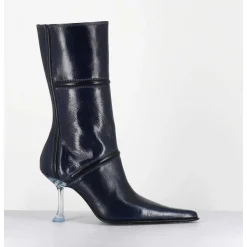 Boots Bout Pointu En Cuir Bleu & Talon Plexi - Sander Navy Boots
