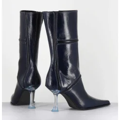 Boots Bout Pointu En Cuir Bleu & Talon Plexi - Sander Navy Boots