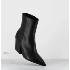 Boots Bout Pointu En Cuir Noir Talon Biseaute - Swan Nappa Nero