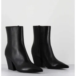 Boots Bout Pointu En Cuir Noir Talon Biseaute - Swan Nappa Nero