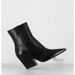 Boots Bout Pointu En Cuir Noir Talon Biseaute - Swan Nappa Nero